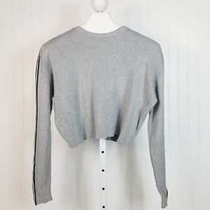 Brandy Melville‎ Gray Cropped Sweater Blue White Racing Stripe